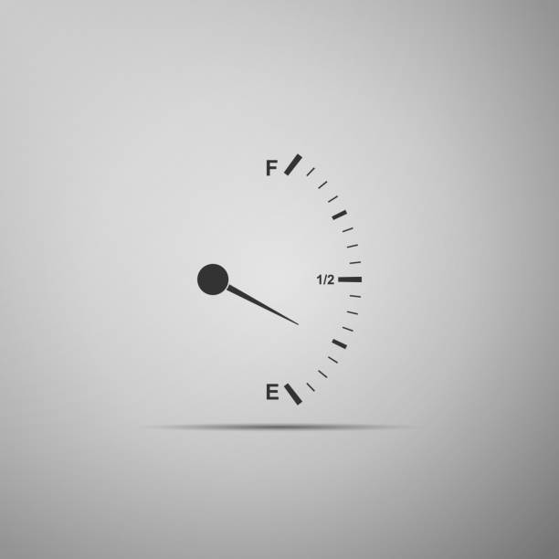 ilustrações de stock, clip art, desenhos animados e ícones de motor gas gauge icon isolated on grey background. empty fuel meter. full tank indication. flat design. vector illustration - gas gauge full empty