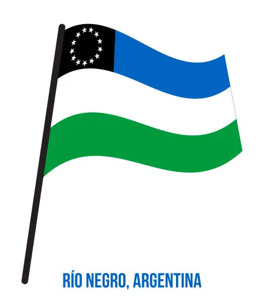 Vector illustration of Río Negro Flag Waving Vector Illustration on White Background. Flag of Argentina Provinces