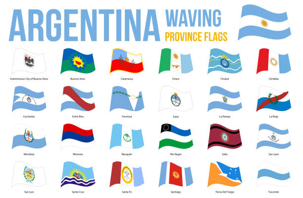 Argentina Province Flags Waving Vector on White Background. Provinces of Argentina All Flags Argentina Province Flags Waving Vector Illustration on White Background. Provinces of Argentina All Flags. cordoba argentina stock illustrations