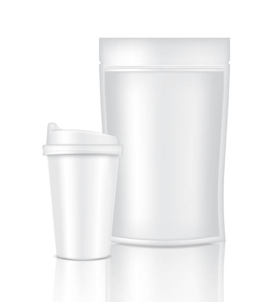 istock Mock up Realistic Coffee White Cup Packaging Product and Bag Sachet Background Illustration 1089032554