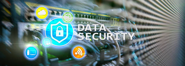 istock Data security, cyber crime prevention, Digital information protection. Lock icons and server room background. 1089040082