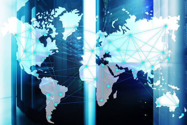 istock Internet and telecommunication concept with world map on server room background. 1089040664