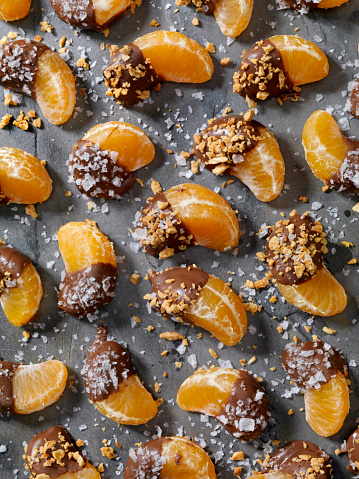 Chocolate Dipped Oranges with Roasted Nuts and Flake Salt
