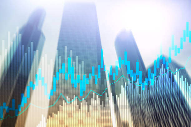 istock Stock trading candlestick chart and diagrams on blurred office center background. 1089046708