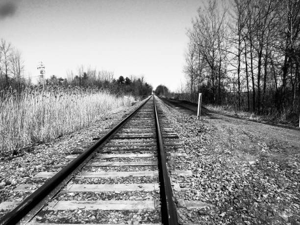 istock Black and white railroad tracks 1089047600