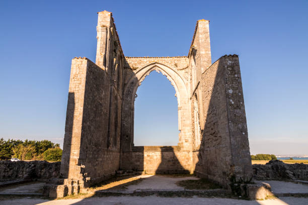 Les Chateliers Abbey, France La Flotte, France. The Notre-Dame-de-Re Abbey or Abbaye des Chateliers, an ancient 12th Century Cistercian abbey in the Ile de Re island, now in ruins flotte stock pictures, royalty-free photos & images
