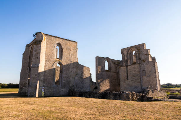 Les Chateliers Abbey, France La Flotte, France. The Notre-Dame-de-Re Abbey or Abbaye des Chateliers, an ancient 12th Century Cistercian abbey in the Ile de Re island, now in ruins flotte stock pictures, royalty-free photos & images