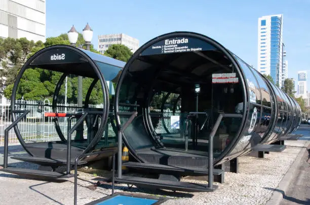 Photo of Station Tube for boarding passengers collective transportation Curitiba