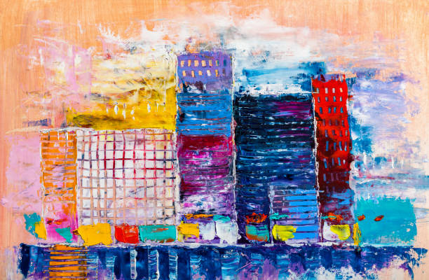 istock Abstract painting of urban skyscrapers. 1089052832