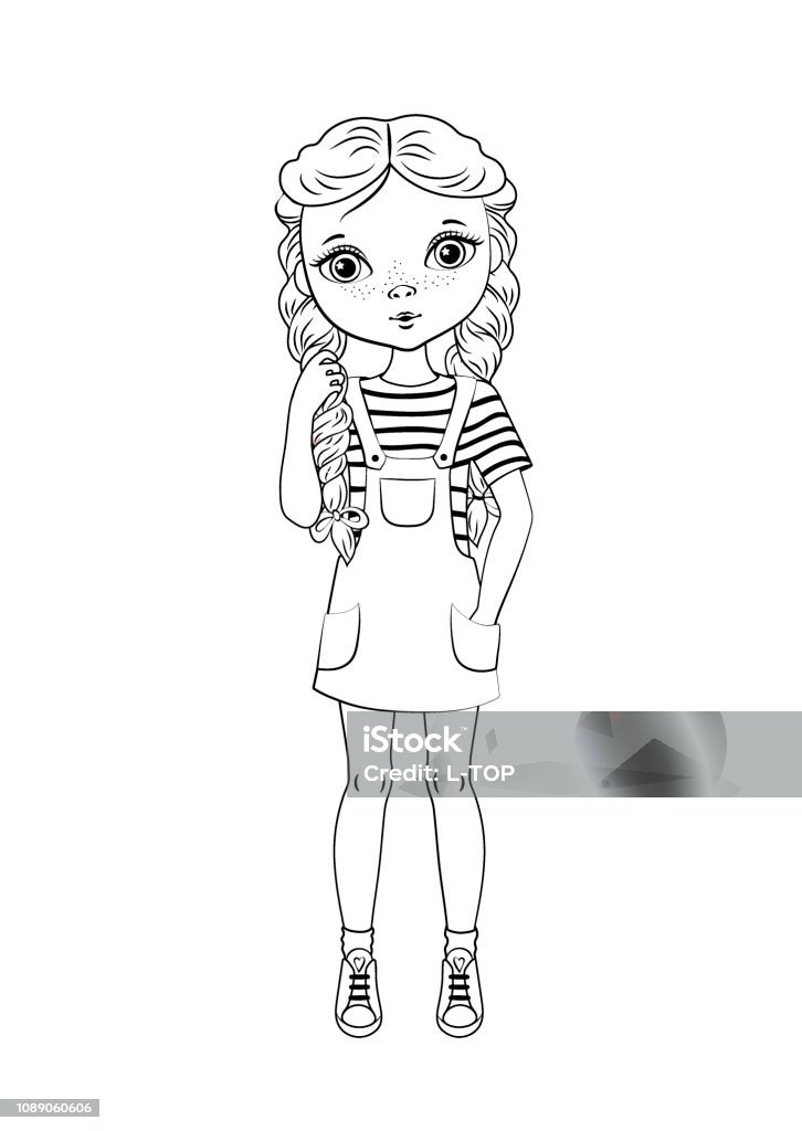 Coloring Page Outline Of Cartoon Cute Girl With Plait Coloring Book For  Kids Vector Illustration Stock Illustration - Download Image Now - iStock