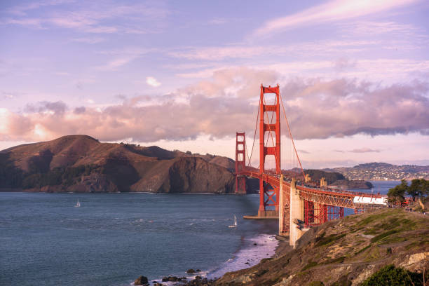 istock Pink sunset sky over Golden gate bridge, San Francisco, California. 1089064452