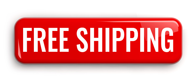 Free Shipping Red Label Button. Rectangular Isolated 3D Banner.