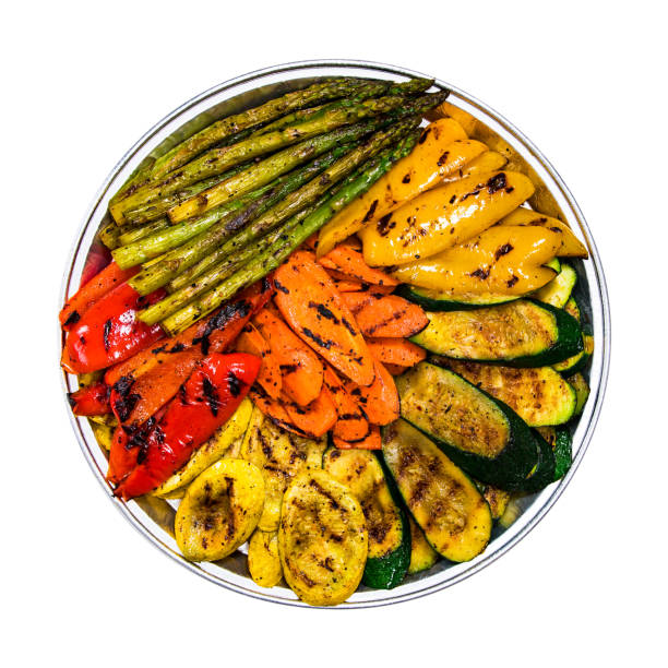 bandeja de verduras vegetales a la parrilla - roasted vegetable fotografías e imágenes de stock