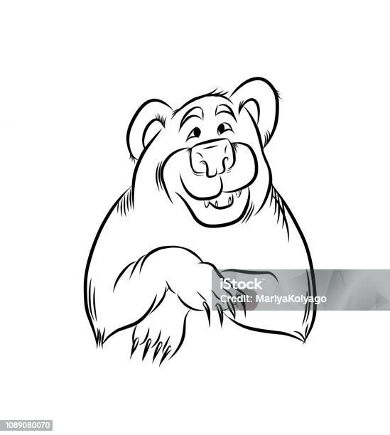 Bear Drawn With Black Lines Illustration Isolated On White Stock Illustration - Download Image Now