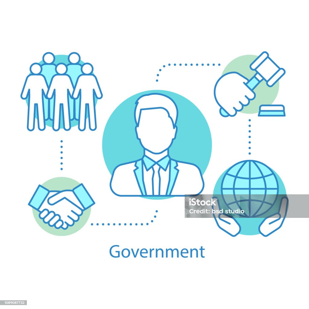 Government icon Government concept icon. Vector idea thin line illustration. Politics. Political system. International relations Group Of People stock vector