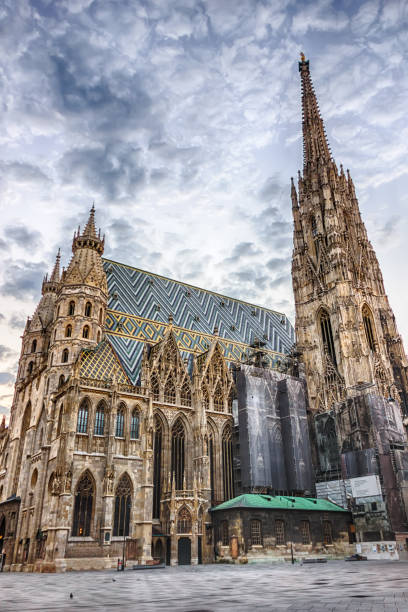 cathédrale saint-étienne de vienne, belle vue dans une journée nuageuse, aucun peuple - stephansplatz photos et images de collection
