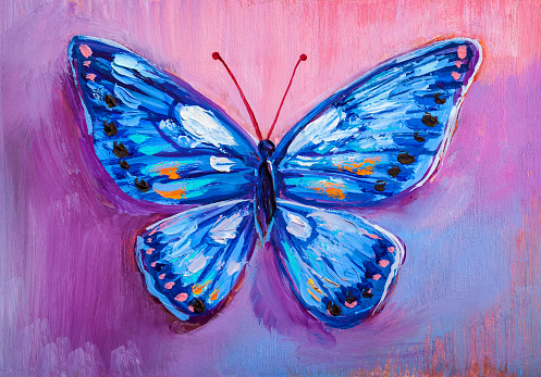 Oil painting of blue butterfly