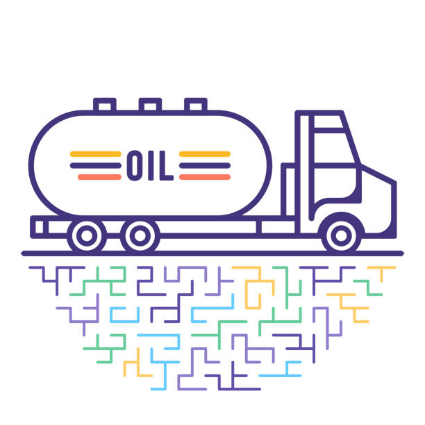 ilustrações, clipart, desenhos animados e ícones de óleo combustível entrega caminhões vetor linha icon ilustração - built structure truck trucking fuel storage tank
