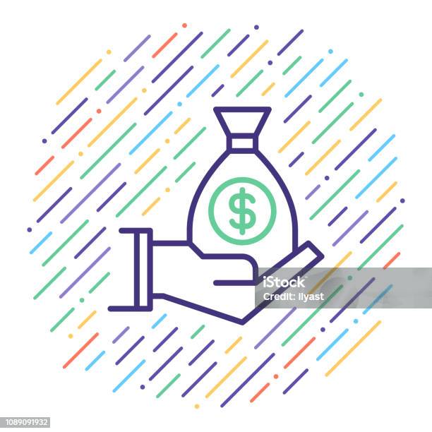 Online Fundraising Vector Line Icon Illustration Stock Illustration - Download Image Now - Dollar Sign, Giving, Icon Symbol