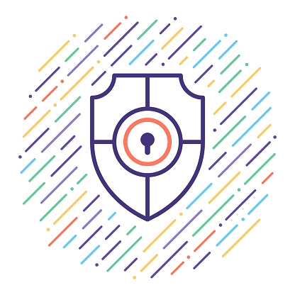 Line vector icon illustration of antivirus software with abstract lines background.