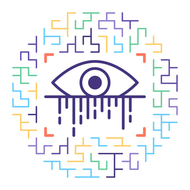 algorytmy rozpoznawania tęczówki obrazowa ikona linii wektora - sensory perception eyeball human eye eyesight stock illustrations