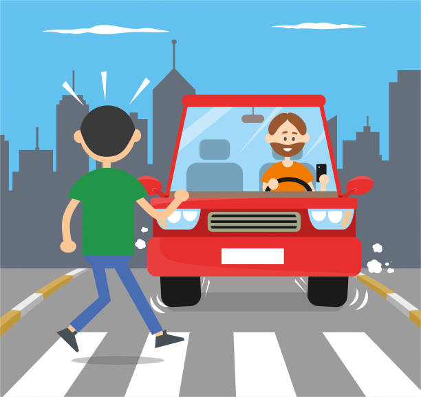 ilustraciones, imágenes clip art, dibujos animados e iconos de stock de hombre usando teléfonos inteligentes durante la conducción - driving text messaging accident car