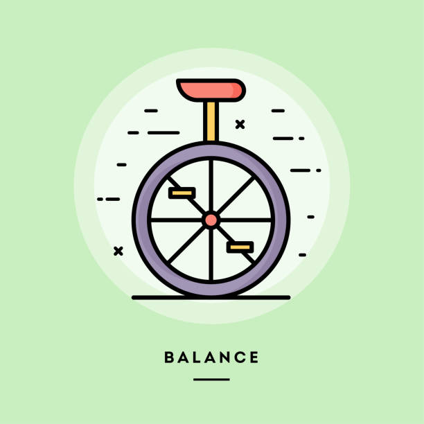 ilustrações de stock, clip art, desenhos animados e ícones de balance, flat design thin line banner. vector illustration. - unicycling unicycle cartoon balance