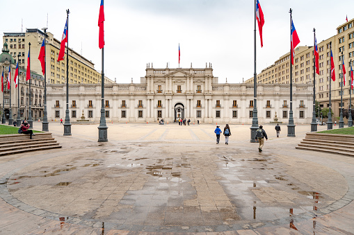Santiago, Chile - October 13, 2018: La Moneda Palace,   Construction began in 1784 and was opened in 1805.