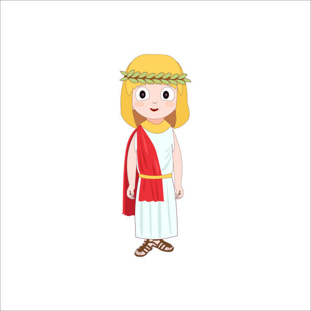 starożytna rzymska postać z kreskówek dziewczyny ubranej w tradycyjny kostium. ilustracja wektorowa. - ancient rome text latin script roman stock illustrations