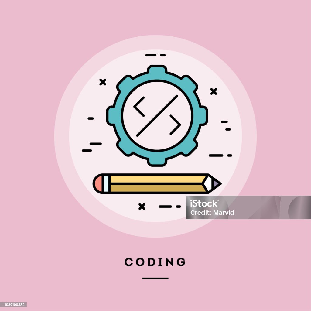 Coding Flat Design Thin Line Banner Vector Illustration Stock ...