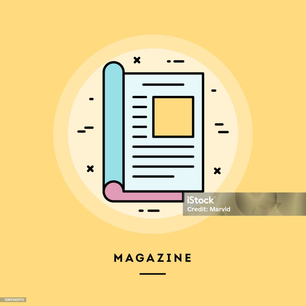Magazine, flat design thin line banner. Vector illustration. Magazine, flat design thin line banner, usage for e-mail newsletters, web banners, headers, blog posts, print and more. Vector illustration. Magazine - Publication stock vector