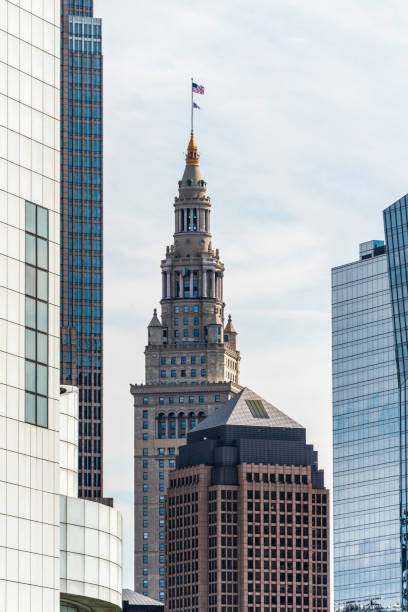 Cleveland, Ohio Terminal Tower Architecture of the skyline in Cleveland, Ohio, featuring iconic Terminal Tower. terminal tower stock pictures, royalty-free photos & images