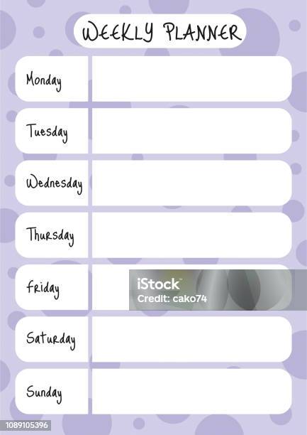 Weekly Planner Vector Design Stock Illustration - Download Image Now - Week, Calendar, Personal Organizer