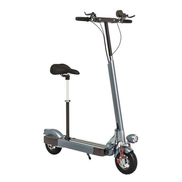 Motorized scooter, electric rechargeable scooter. 3D rendering isolated on white background
