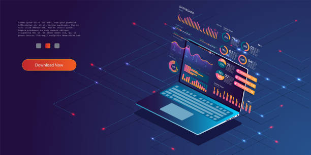 Technology concept. Update database statistics. Workflow and business management. Technology concept. Update database statistics. Workflow and business management.  isometric dashboard visual aid illustrations stock illustrations