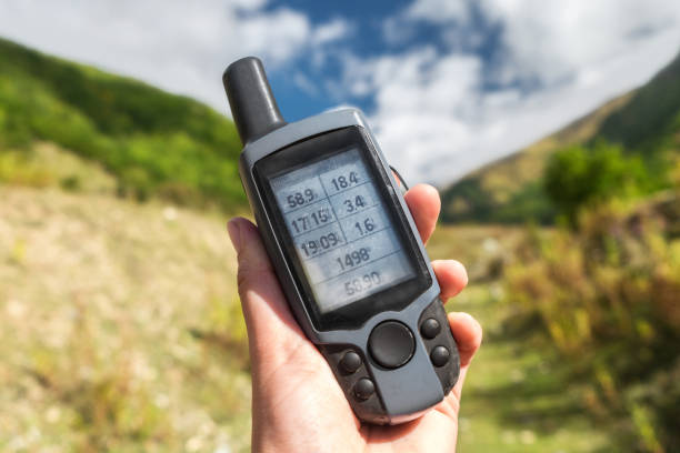 istock Old GPS navigator in hand on a nature background 1089109662