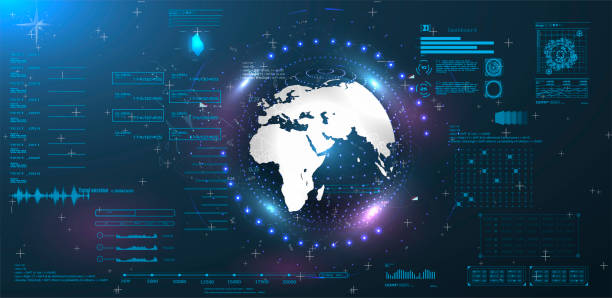 ui 인터페이스, 지구 지구, 제어 센터, 명령, 게임, 그래프와 벡터 - military technology stock illustrations