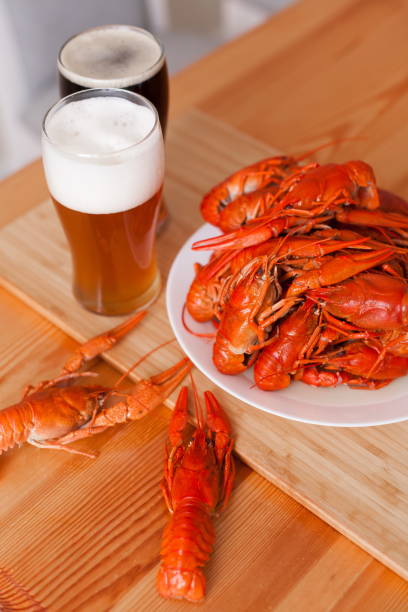 istock Food. Crawfish, two glasses beer 1089111882