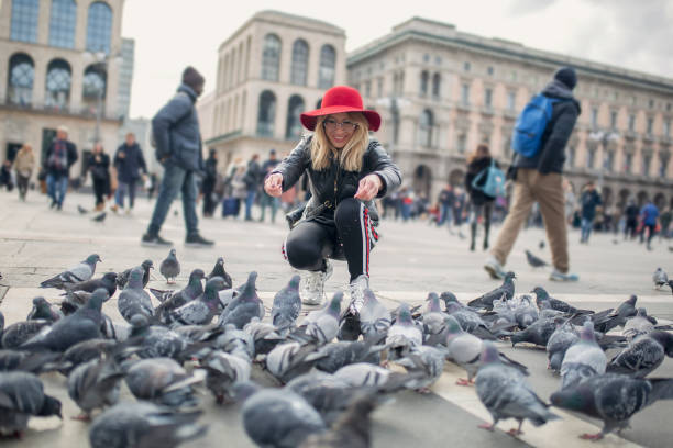 istock Young woman feeding pigeons 1089111982