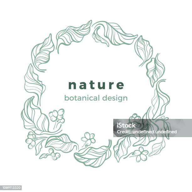 Vector Design Green Branch In Wreath Natural Product Organic Food Stock Illustration - Download Image Now