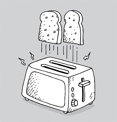 Hand drawn toaster and breads