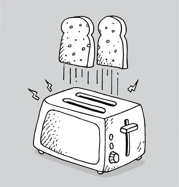 Vector illustration of Hand drawn toaster and breads