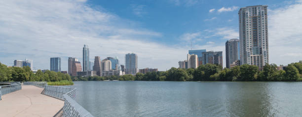 istock Panoramic Austin downtown skyscraper from boardwalk along Colorado River 1089122190