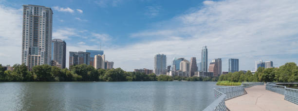 istock Panoramic Austin downtown skyscraper from boardwalk along Colorado River 1089122324