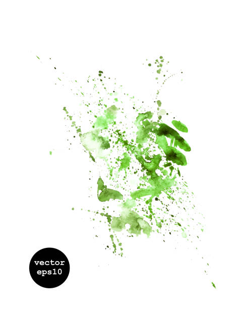 istock Hand drawn watercolor splash. Green paint stains and drops 1089123998