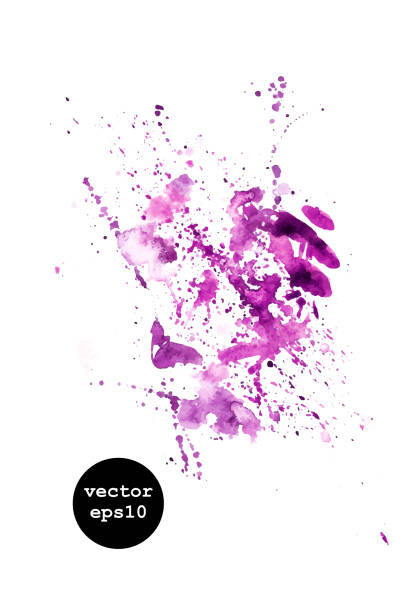 istock Hand drawn watercolor splash. Purple paint stains and drops 1089124216