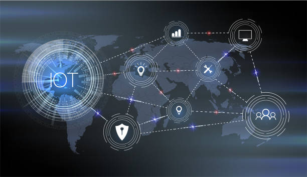 インターネットのもの (iot) と接続されたデバイスのネットワー キングの概念。ネットワーク接続のクモの巣 - spider web computer network internet communication点のイラスト素材／クリップアート素材／マンガ素材／アイコン素材