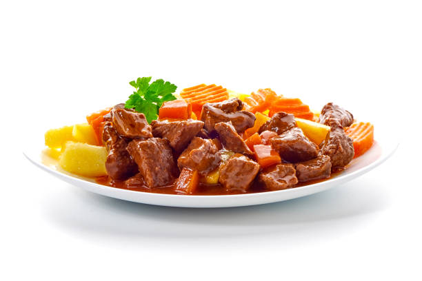 istock Goulash, beef stew with potatoes, isolated on white background 1089131532