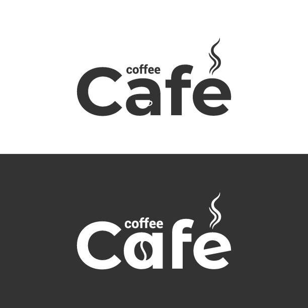 kaffee cafe logo. kaffee tasse und bean aufkleber auf schwarzen und weißen hintergrund - black coffee illustrations stock-grafiken, -clipart, -cartoons und -symbole