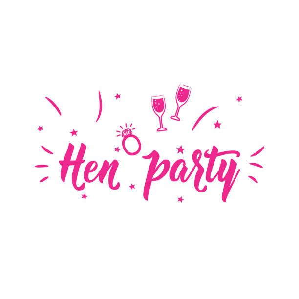 Hen party. Positive printable sign. Lettering. calligraphy vector illustration. Hen party. Lettering. Hand drawn vector illustration. element for flyers, banner and posters. Modern calligraphy. bachelor and bachelorette parties stock illustrations